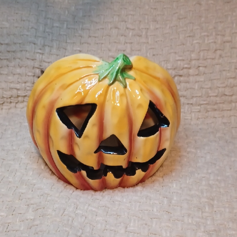 Vintage Ceramic Lighted Pumpkin Planter